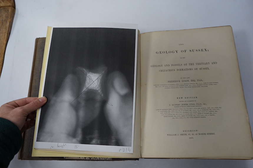 Dixon, Frederick - The Geology and Fossils of the Tertiary and Cretaceous Formations, 1st edition, large 4to, original blind-stamped cloth, half-title, 45 engraved and lithographed plates (3 hand-coloured, including fron